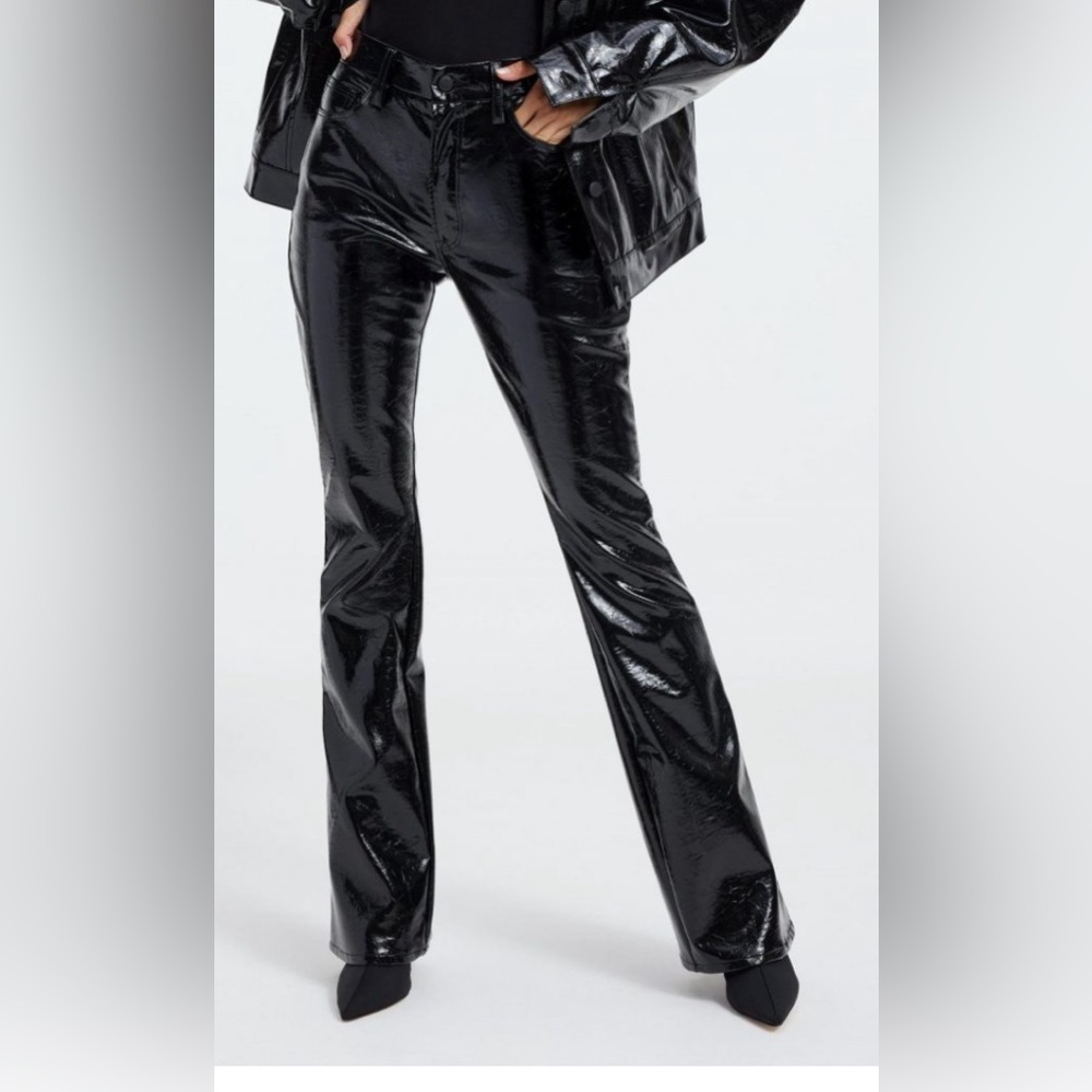 Good American Good Classic Boot Faux Leather Pants Black Size 14